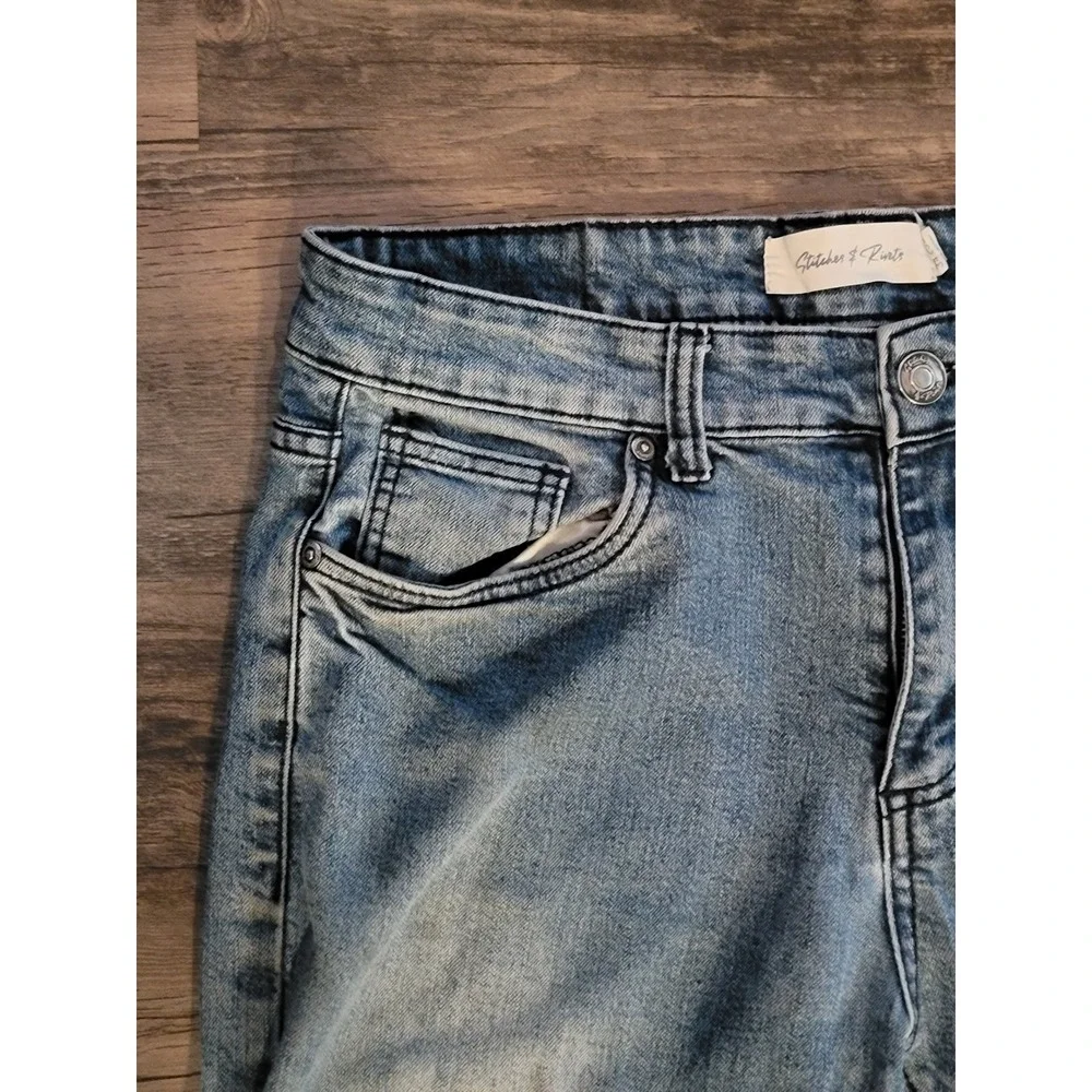 Stitches & Rivets Mens Light Wash‎ Slim Fit Stretch Blue Jeans 34x32